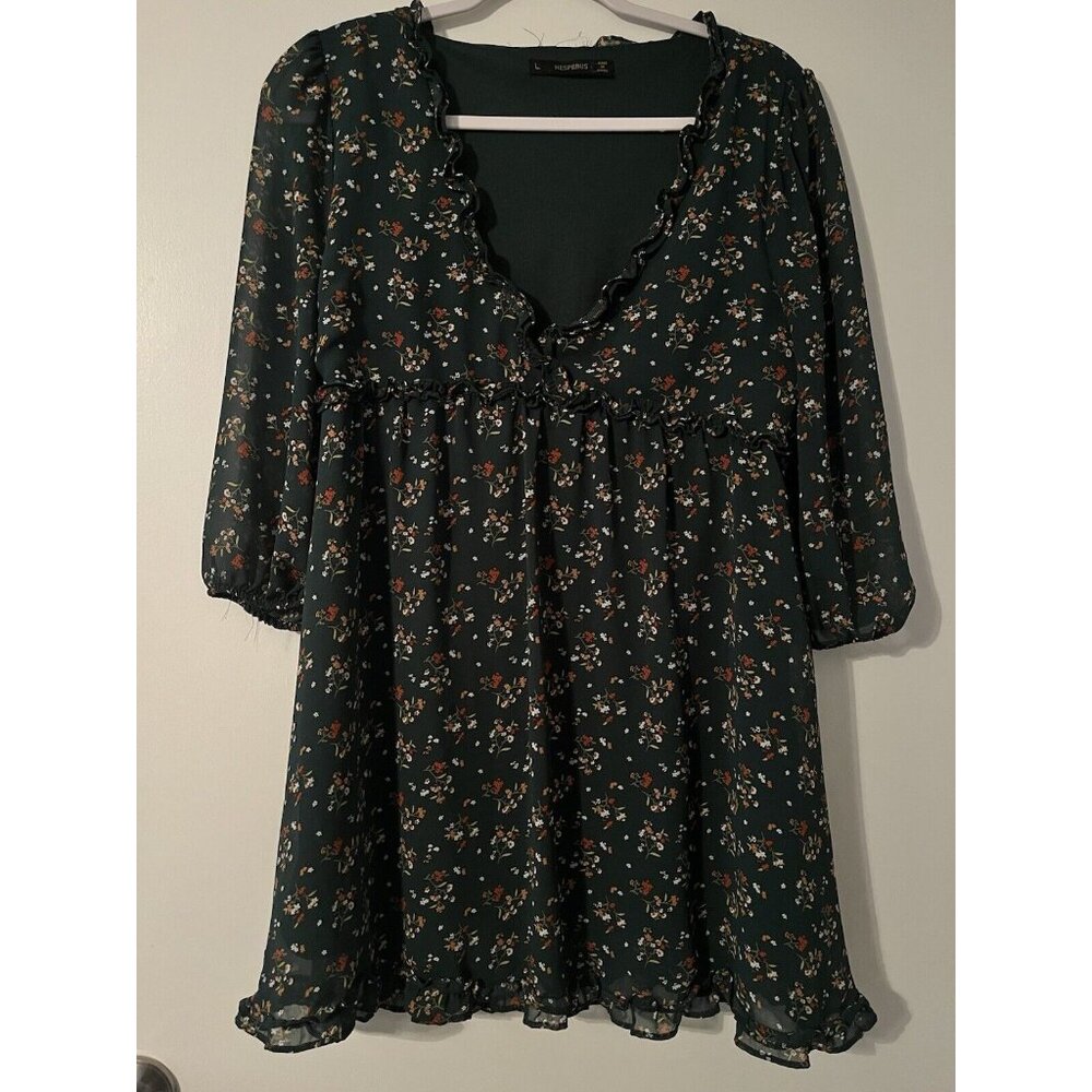 Hesperus Women’s Dress Green Floral Mini Fall Winter Size Large